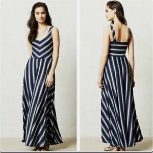 Anthropologie New Puella Soft Striped Blue White Caftan Maxi Dress